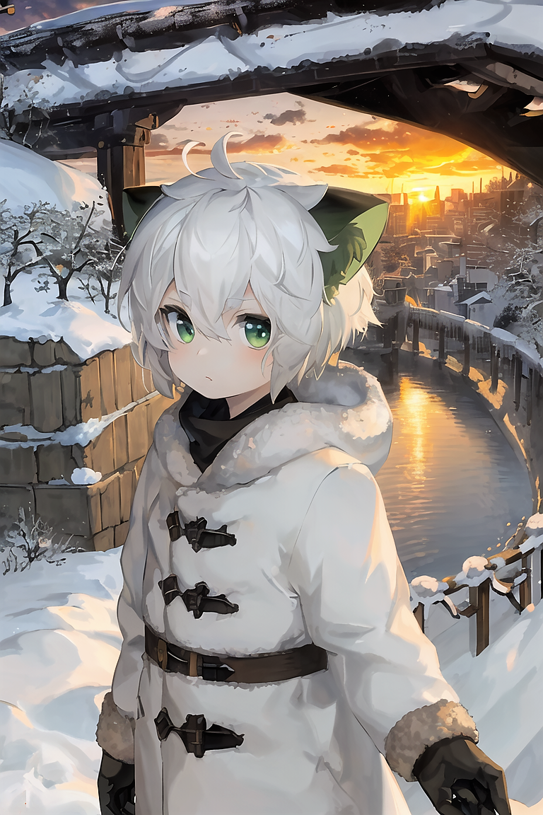 07927-3179152955-((absurdres)), ((masterpiece)),((best quality)) ,1boy, white hair, green eyes, short hair, cat ears, ahoge, ((winter clothes)),.png